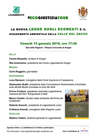 locandina ecogiustiziatour Anagni 15 gennaio 2016